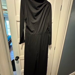 HALARA Black Asymmetrical Ruched jump suit